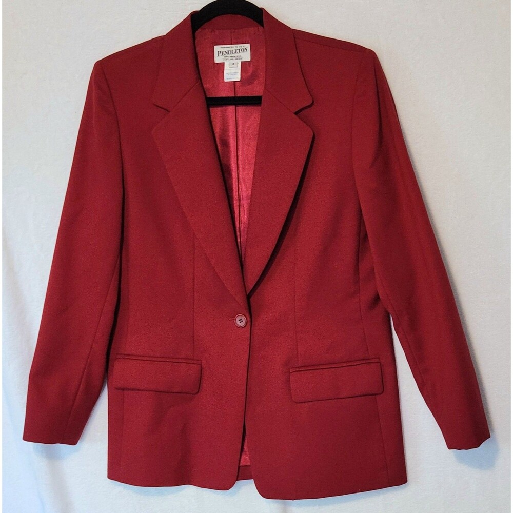Vintage Pendleton Women’s 8 Fitted Red Virgin Wool One Button Blazer Jacket